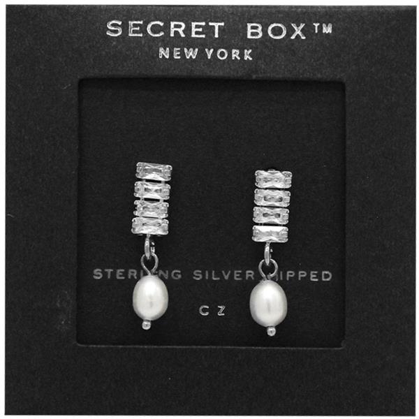 SECRET BOX 14K GOLD DIPPED CZ PEARL EARRING