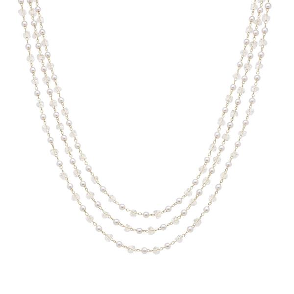 3 ROW PEARL GLASS BEAD LAYERED NECKLACE