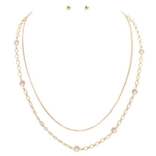 2 LAYERED METAL CHAIN NECKLACE EARRING SET