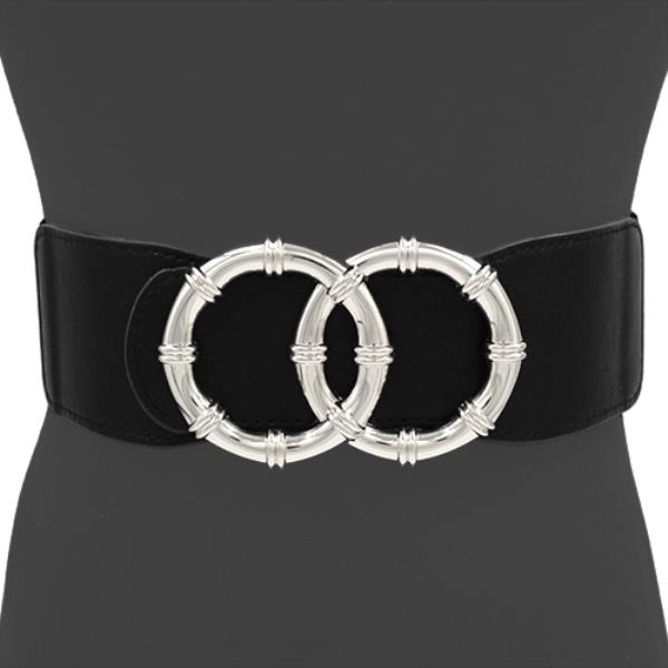 WIDE METAL DOUBLE ROUND BUCKLE ELASTIC BELT