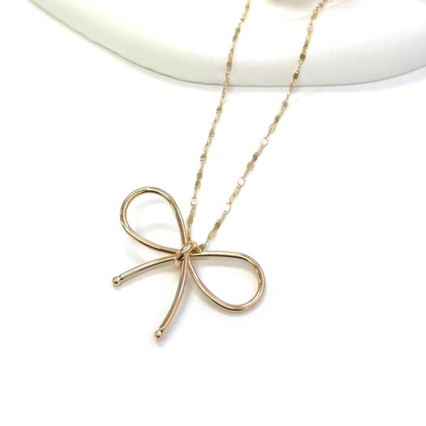 METAL CHAIN RIBBON BOW PENDANT NECKLACE