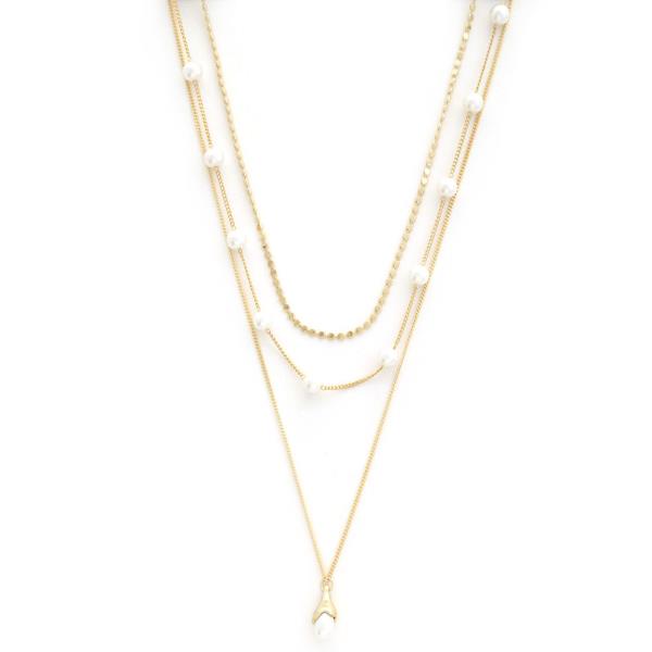 SODAJO PEARL BEAD LAYERED METAL NECKLACE