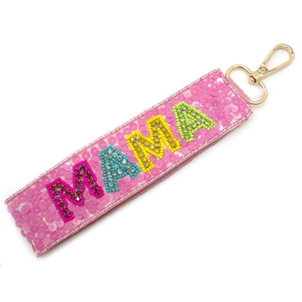 SEQUIN SEED BEAD MAMA KEYCHAIN