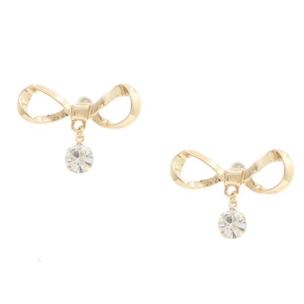 SODAJO METAL BOW CRYSTAL GOLD DIPPED EARRING