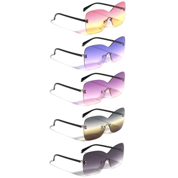METAL OCEANIC COLOR RIMLESS SHIELD BUTTERFLY SUNGLASSES 1DZ