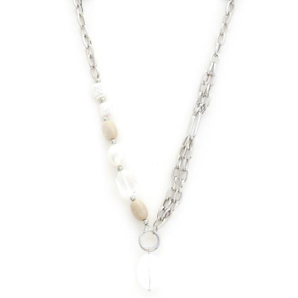 CLEAR BEAD OVAL LINK NECKLACE