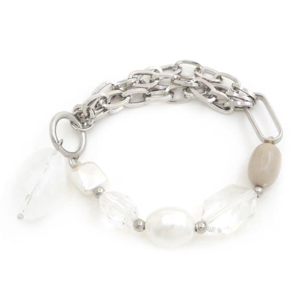 CLEAR BEAD PEARL OVAL LINK BRACELET