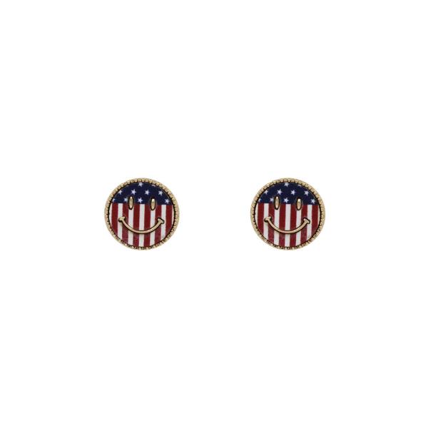 RED WHITE BLUE HAPPY FACE STUD EARRING
