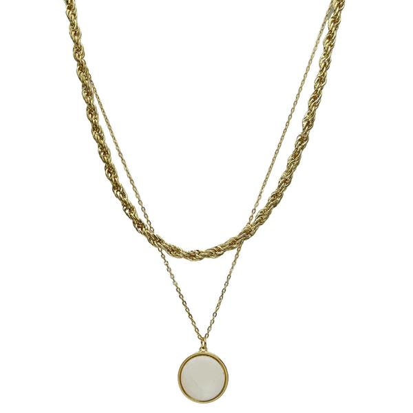 2 LAYERED METAL CHAIN ROUND PENDANT NECKLACE