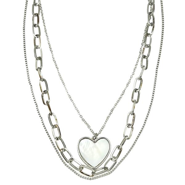 3 LAYERED METAL CHAIN HEART PENDANT NECKLACE