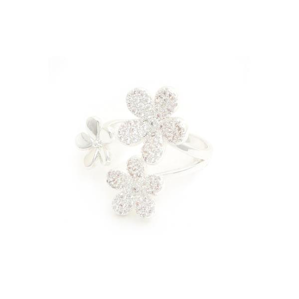 TRIPLE FLOWER RHINESTONE ADJUSTABLE METAL RING