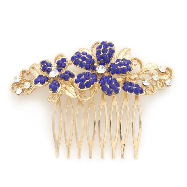 FLOWER RHINESTONE METAL HAIR COMB