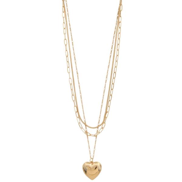 SCALLOPED HEART PENDANT MULTI STRAND LAYERED CHAIN NECKLACE