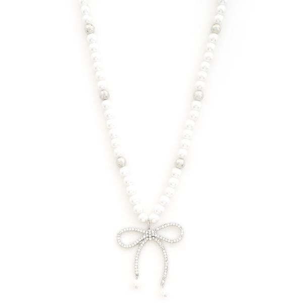 BOW PENDANT PEARL BEAD NECKLACE