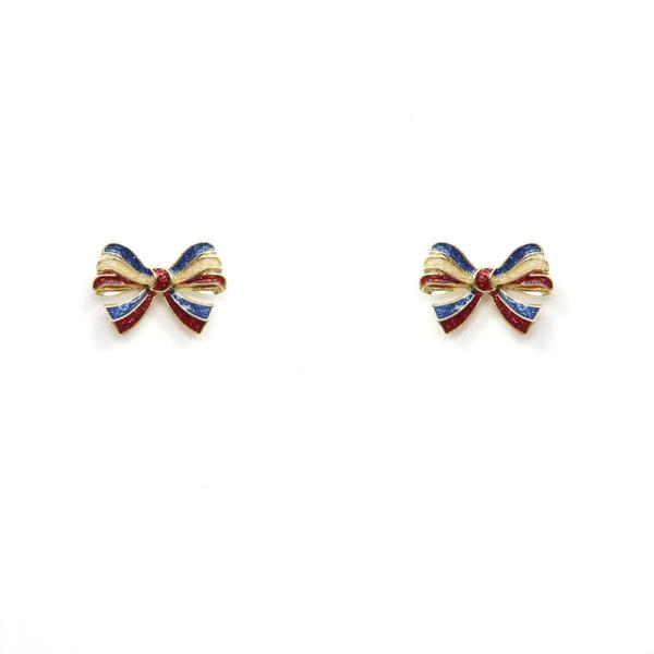 RED WHITE BLUE RIBBON BOW POST EARRING