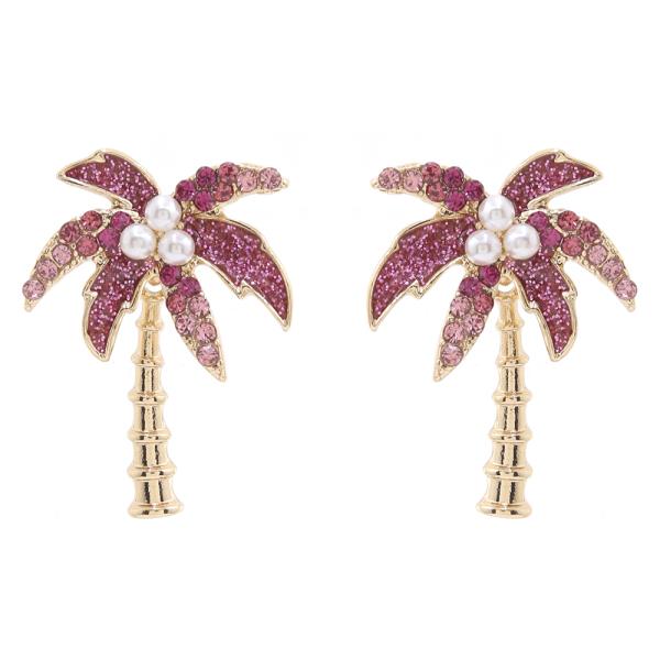 RHINESTONE PALM TREE POST EARRING