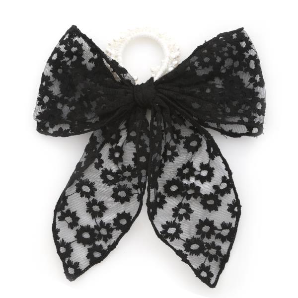 FLOWER PATTERN LACE BOW PONYTAIL HAIR TIE