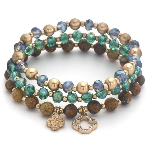 CLOVER CHARM MULTI STONE STRETCH BRACELET