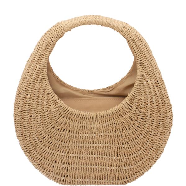 ROUNDED WOVEN STRAW TOTE BAG