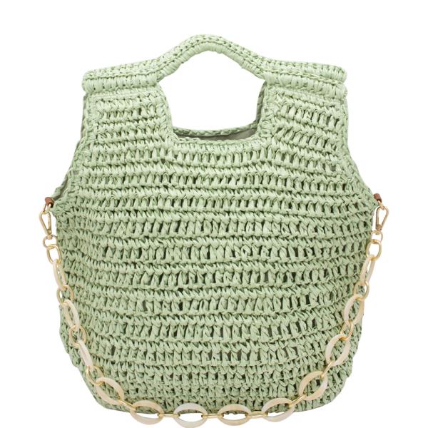 STRAW HANDLE CHAIN LINK TOTE BAG