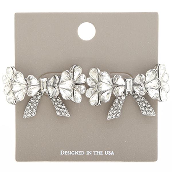 RHINESTONE RIBBON BOW POST EARRING