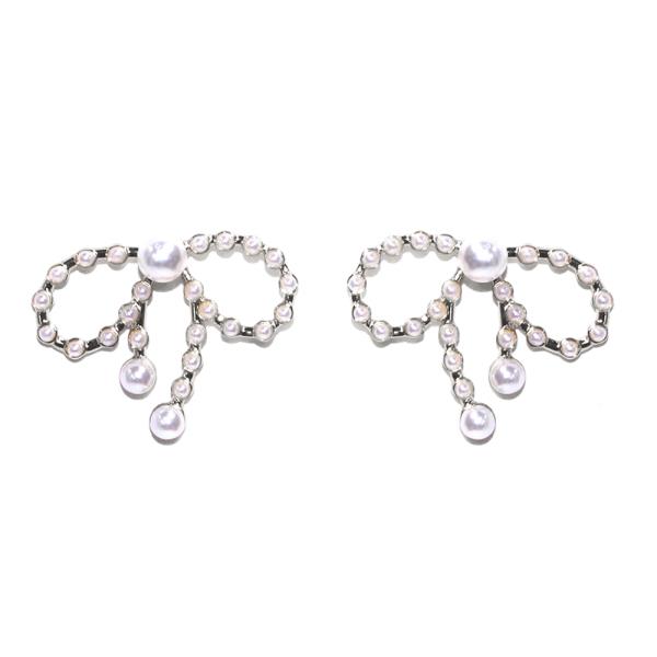 PEARL RIBBON BOW POST EARRING