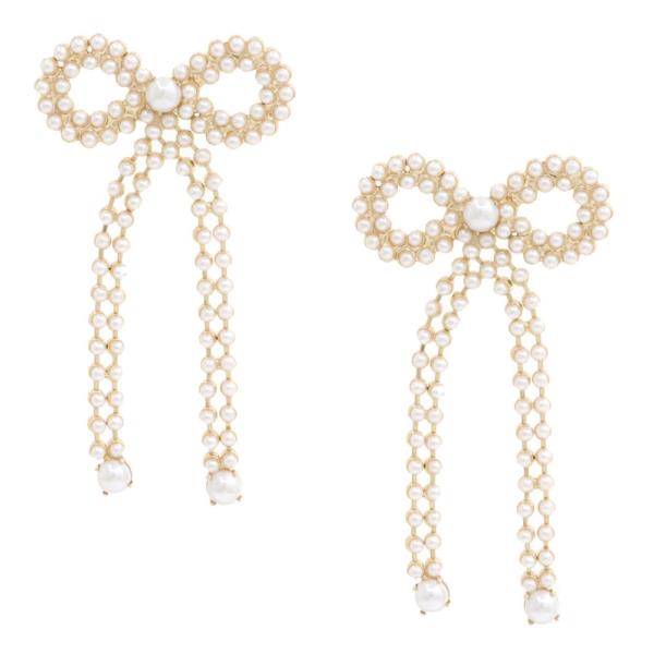 2 LINE PEARL RIBBON BOW WITH PEARL TIP EARRING