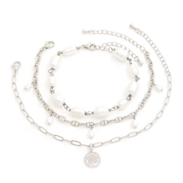 COIN CHARM PEARL BEAD ASSORTED BRACELET SET