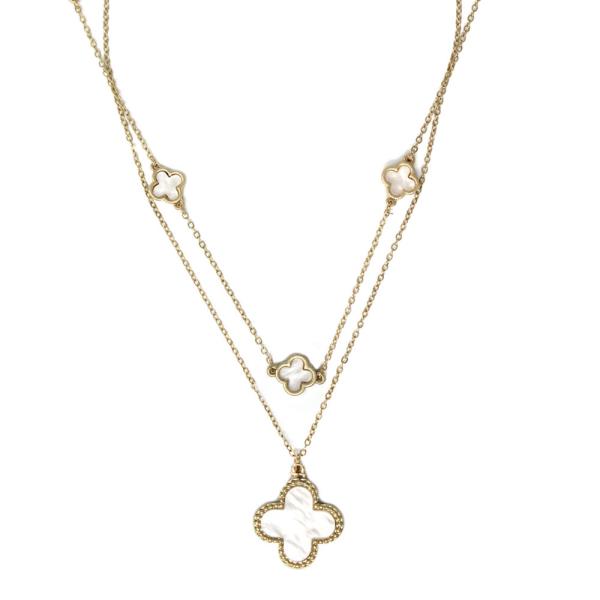 2 LAYERED METAL CHAIN CLOVER PENDANT NECKLACE