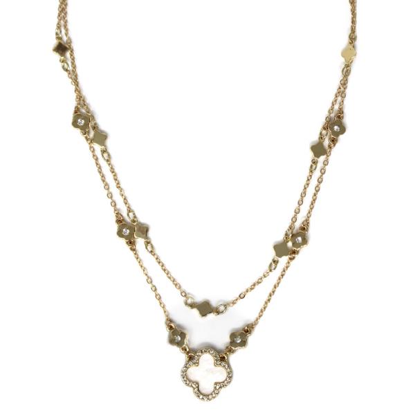 2 LAYERED METAL CHAIN CLOVER PENDANT NECKLACE