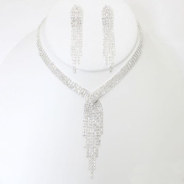 FRINGE RHINESTONE NECKLACE EARRING SET