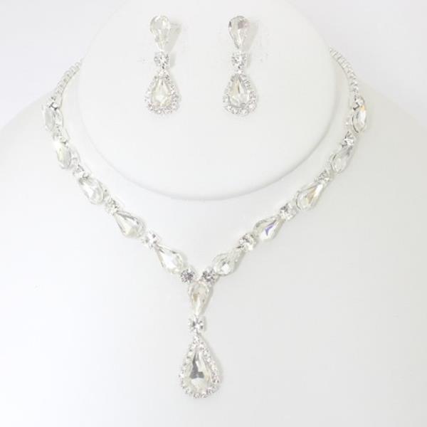TEARDROP RHINESTONE NECKLACE EARRING BRACELET SET