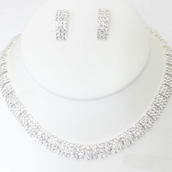 SQUARE RHINESTONE NECKLACE EARRING SET