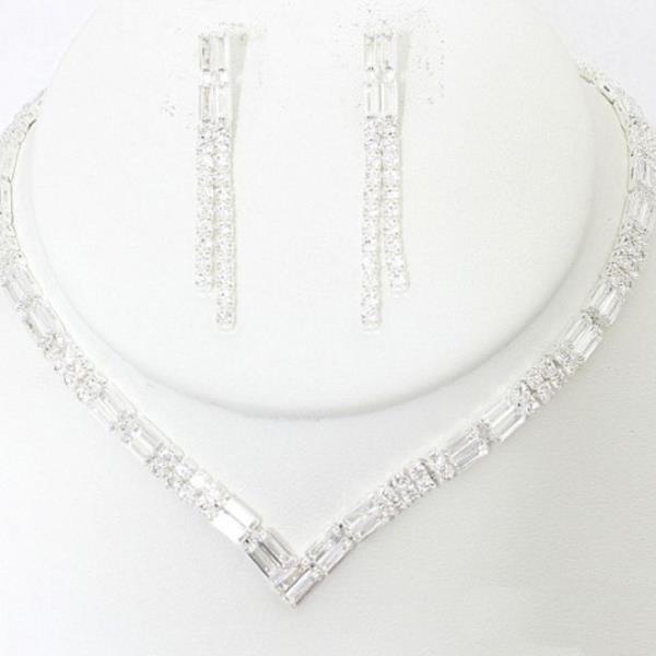 RHINESTONE V CZ NECKLACE EARRING SET