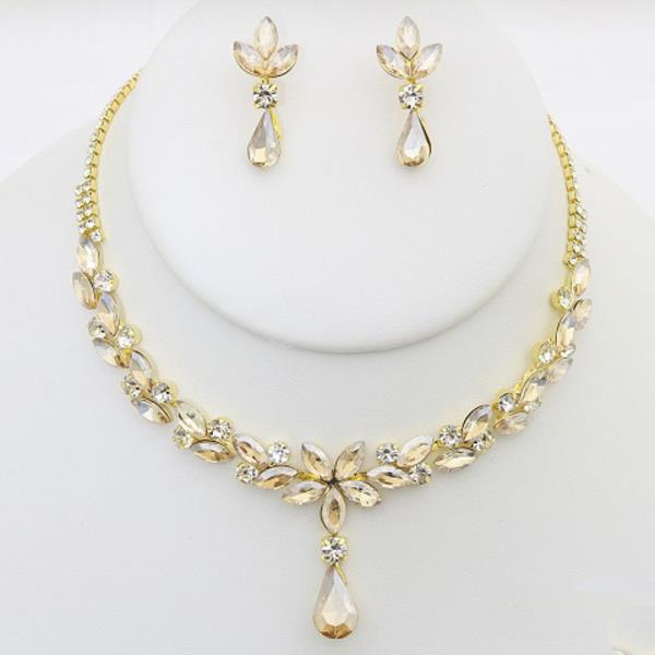 RHINESTONE TEARDROP NECKLACE EARRING SET