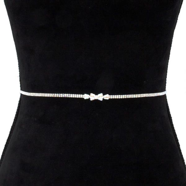 DAINTY RHINESTONE BOW METAL BELT