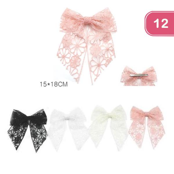FLOWER LACE HAIR BOW PIN (12 UNITS)