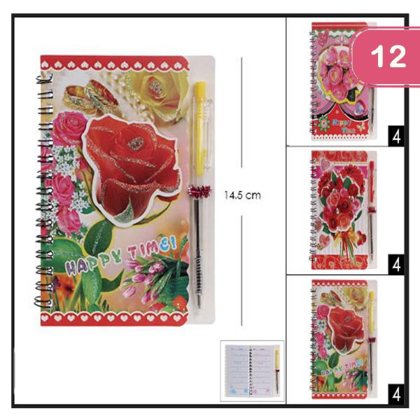 ROSE VALENTINES DAY NOTEBOOK WITH PEN  (12 UNITS)