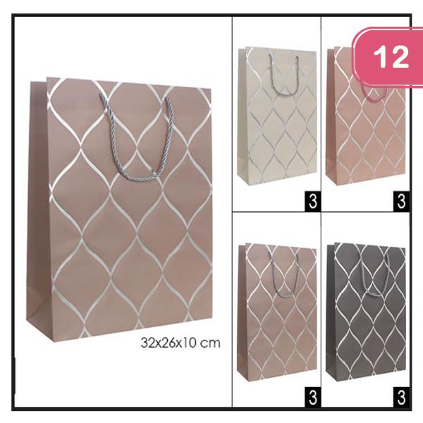 SILVER WAVE PATTERN LARGE SIZE GIFT BAG (12 UNITS)