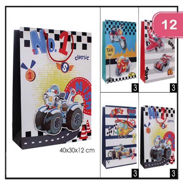 MOTORCYCLE FAST CAR XLG SIZE GIFT BAG (12 UNITS)
