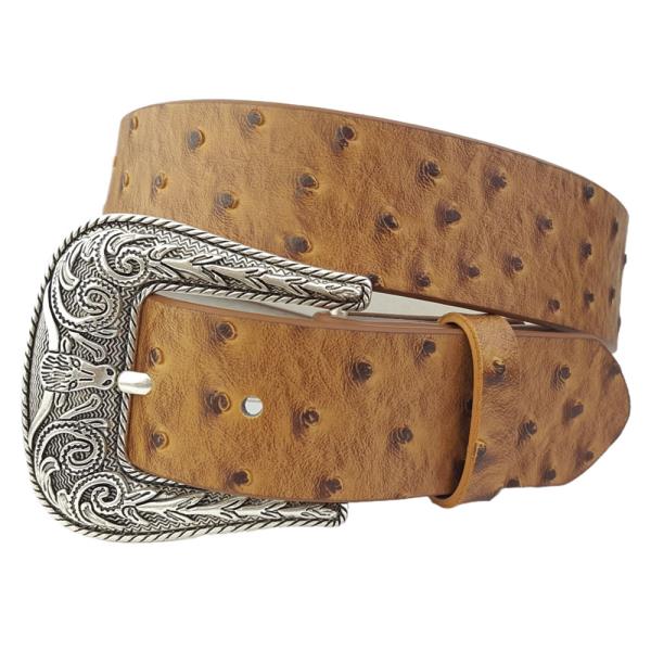 OSTRICH PRINTED BELT WITH LONGHORN BUCKLE