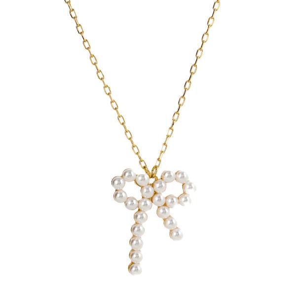 PEARL RIBOON BOW PENDANT NECKLACE