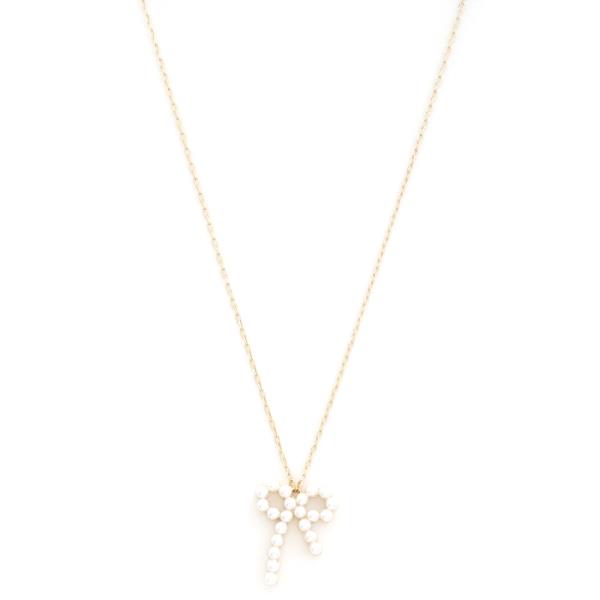 PEARL RIBOON BOW PENDANT NECKLACE