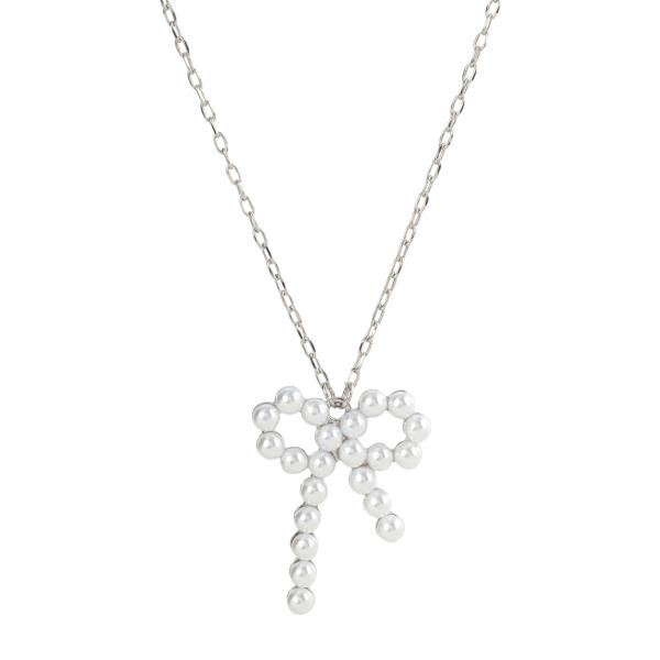 PEARL RIBOON BOW PENDANT NECKLACE