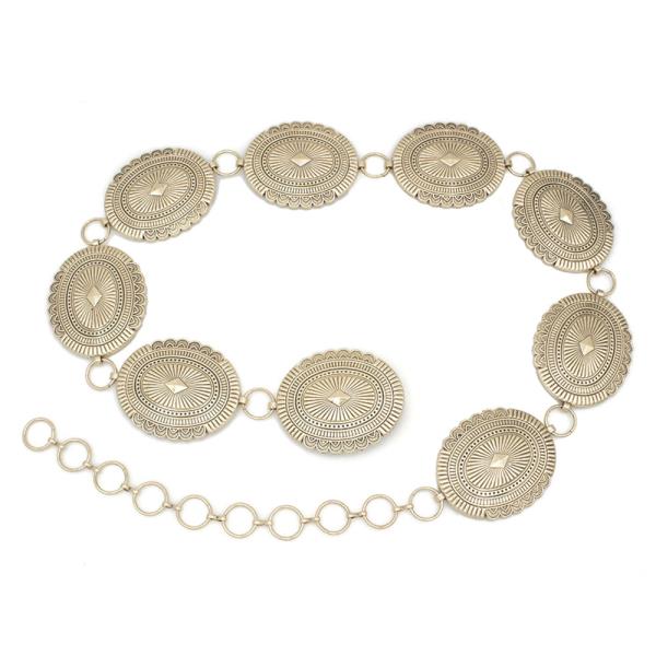 OVERSIZED FAN RIBBED CONCHO LINK CHAIN BELT
