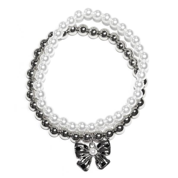 PEARL METAL RIBBON STRETCH BRACELET