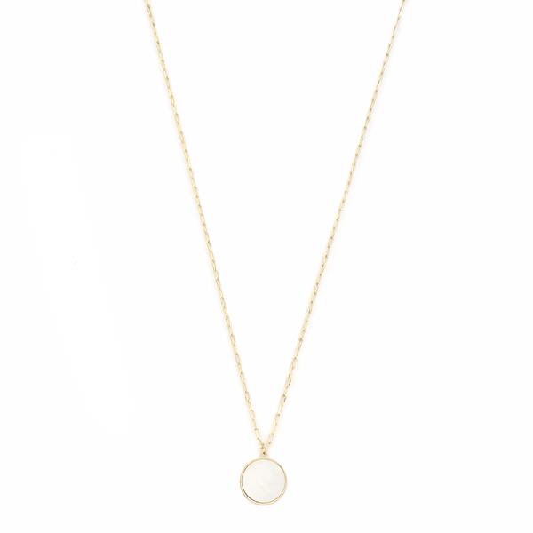 METAL CHAIN MOTHER OF PEARL ROUND PENDANT NECKLACE