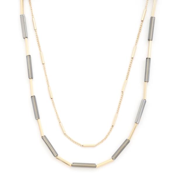 TWO TONE LONG BEAD LAYERED NECKLACE