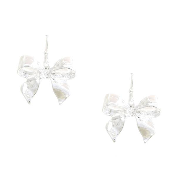 METAL RIBBON BOW DANGLE EARRING