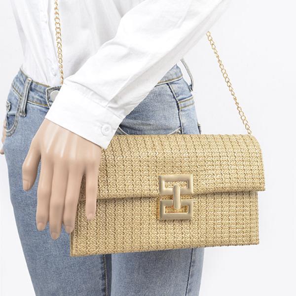 FAUX STRAW METAL FLAP CLUTCH